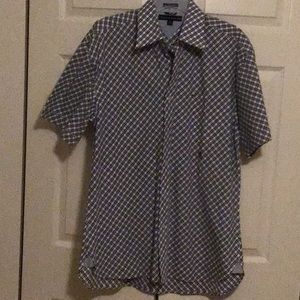 Tommy Hilfiger Blue & White Checkered Short Sleeve Button Down Shirt Size Large